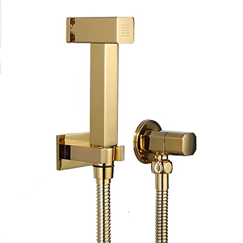 UQACHG Hand-Bidet-Sprüher für Toilette, Titianium Gold Stoffwindelsprüher mit Druckknopf, quadratisches Bidet-Aufsatz-Set, Wandmontage mit kaltem Wasser, Set a von UQACHG