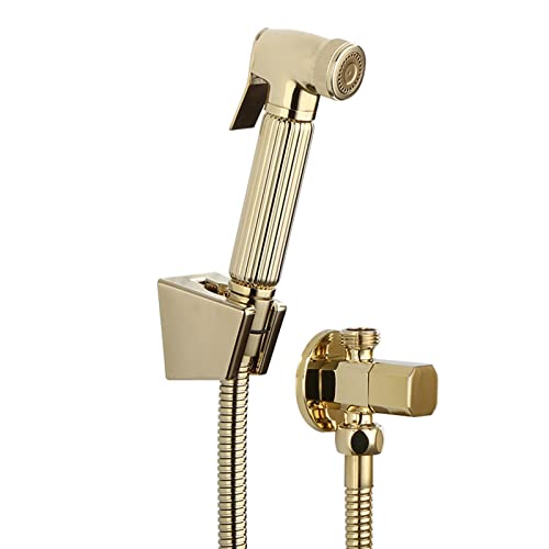 UQACHG Hand-Bidet-Sprüher für WC, Zirkonium, Gold, Badezimmer-Dusch-Aufsatz, Wandmontage, einzelner kalter Bidet-Wasserhahn, Kunststoff-Tuchwindelsprüher mit solider Br, Set B von UQACHG