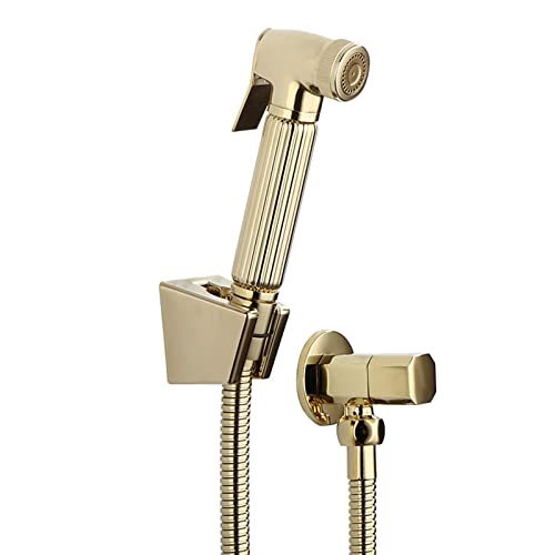UQACHG Hand-Bidet-Sprüher für WC, Zirkonium, Gold, Badezimmer-Dusch-Aufsatz, Wandmontage, einzelner kalter Bidet-Wasserhahn, Kunststoff-Tuchwindelsprüher mit solider Br, Set a von UQACHG