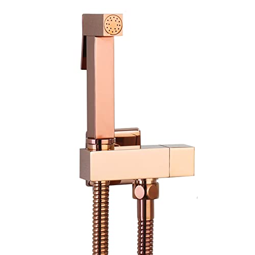UQACHG Hand-Bidet-Sprühgerät, Badezimmer-WC, verdecktes einzelnes kaltes Bidet-Sprüh-Set, quadratisches Design, Badezimmer-Bidet-Wasserhahn, massives Messing, Dusch-Set für persönliche, Roségold von UQACHG