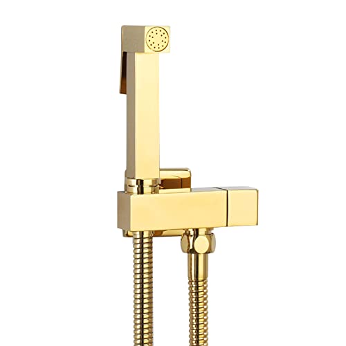 UQACHG Hand-Bidet-Sprühgerät, Badezimmer-WC, verdecktes einzelnes kaltes Bidet-Sprüh-Set, quadratisches Design, Badezimmer-Bidet-Wasserhahn, massives Messing, Dusch-Set für persönliche, Titan-Gold von UQACHG