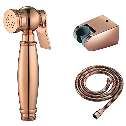 UQACHG Hand-Bidet-Sprühgerät, Messing-Badezimmer-Dusch-Set mit Schlauch und Halterung, einzelner kalter Bidet-Wasserhahn zum WC-Waschen, Stoffwindeln und weibliche Hygiene, Titani, Rotgold von UQACHG