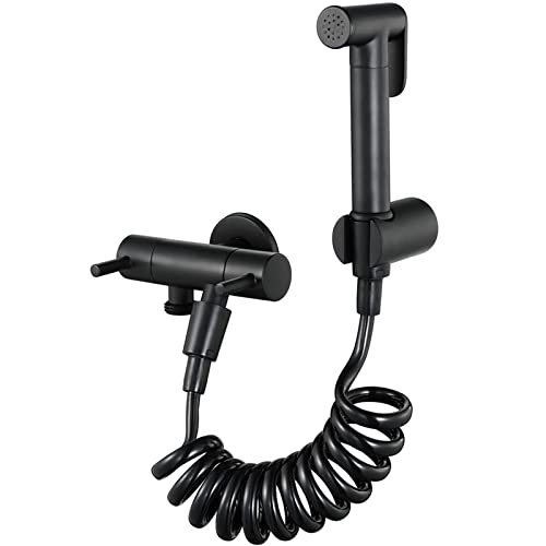 UQACHG Hand-Bidet-Sprühgerät, mattschwarz, tragbarer Stoffwindel-Sprüher, Wandmontage, einzelner Kaltwasser-Bidet-Wasserhahn, Messing-Badezimmer-Toiletten-Bidet-Aufsatz-Set von UQACHG