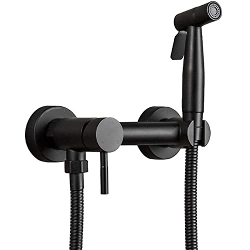 UQACHG Hand-Bidet-Sprühgerät für Toilette, mattschwarz, Warm- und Kaltwasser-Bidet-Wasserhahn, Wandhalterung, Badezimmer-Bidet-Aufsatz-Set, Messing, tragbare Körpertuchwindelfeder von UQACHG