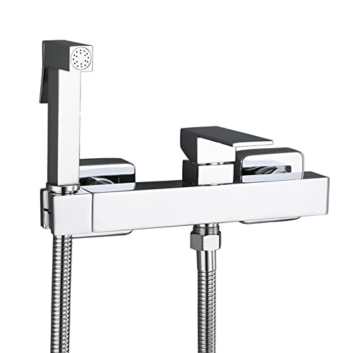 UQACHG Hand-Bidet-Toilettensprüher, Badezimmer, verdecktes heißes und kaltes Bidet-Sprüh-Set, quadratischer Stoffwindelsprüher aus Messing, tragbarer Bidet-Wasserhahn für persönliche Hygiene, Chrom von UQACHG