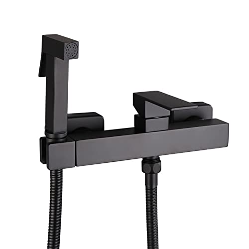 UQACHG Hand-Bidet-Toilettensprüher, Badezimmer, verdecktes heißes und kaltes Bidet-Sprüh-Set, quadratischer Stoffwindelsprüher aus Messing, tragbarer Bidet-Wasserhahn für persönliche Hygiene, Schwarz von UQACHG
