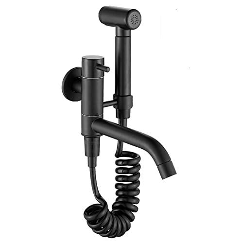 UQACHG Hand-Bidet-Toilettensprüher schwarz, Wandmontage Bidet Wasserhahn mit 180° schwenkbarem Auslauf, Messing Badezimmer Bidet Aufsatz Set für persönliche Hygiene, Einzelne kalte W von UQACHG