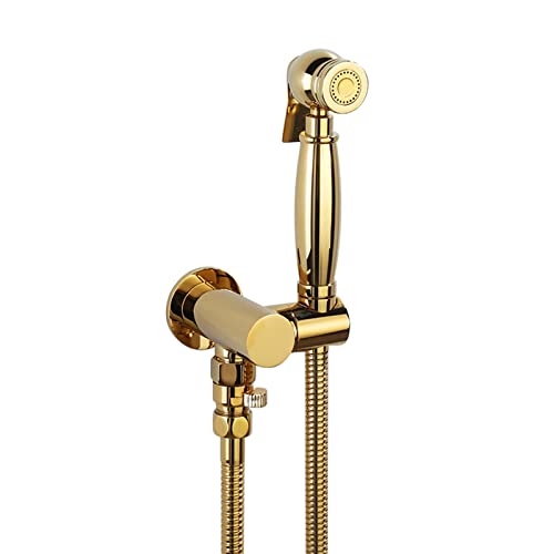 UQACHG Hand-WC-Bidet-Sprühgerät, massives Messing, Dusch-Set, Badezimmer, verdeckter einzelner Kaltwasser-Bidet-Wasserhahn mit Schwenkhalter, Titangold, B, C von UQACHG