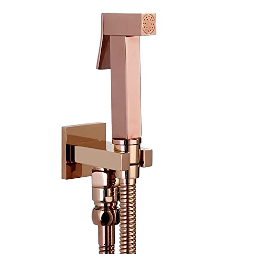 UQACHG Hand-WC-Bidet-Sprühgerät, massives Messing, quadratisches Dusch-Set, Wandmontage, Badezimmer, Bidet-Wasserhahn, verstellbarer Wasserdruckkontrolle, Stoffwindelsprüher, Roségold, 1,5 m Schlauch von UQACHG