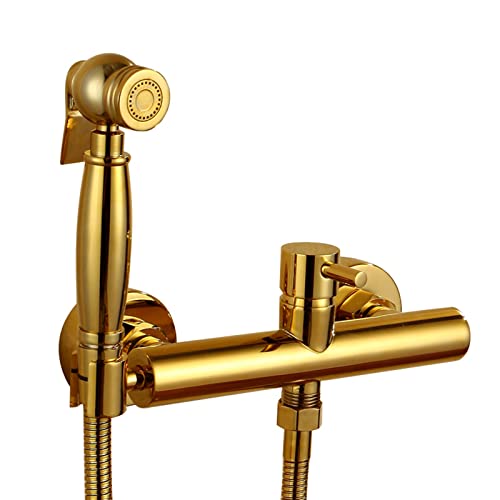UQACHG Hand-WC-Bidet-Sprühgerät aus Messing, Titan-Gold, Duschsprüh-Set, wandmontierter Bidet-Wasserhahn mit Heiß- und Kaltmischventil, Einhebel-Stoffwindelfeder, 8,5 cm von UQACHG