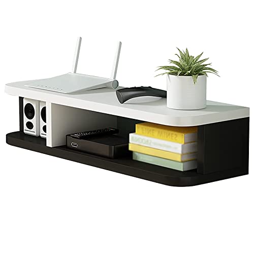 UQACHG Kleiner schwebender TV-Schrank/TV-Ständer – Wandhalterungsregal, dekorativ, Holz, TV-Schrank, Medienkonsole, schwimmender Schreibtisch, Aufbewahrungsstall für Zuhause und Büro, Weiß / Schwarz UQACHG Kleiner schwebender TV-Schrank/TV-Ständer – Wandhalterungsregal, dekorativ, Holz, TV-Schrank, Medienkonsole, schwimmender Schreibtisch, Aufbewahrungsstall für Zuhause und Büro, Weiß / Schwarz von UQACHG