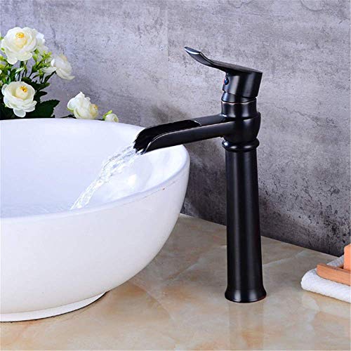 UQACHG Küche Badezimmer Retro Wasserfall Spout Waschbecken Wasserhahn Erhöhung Einhebel Heiß- und Kaltwassermischer Einhebelmischer Einhebel-Badezimmer oberhalb der Theke Waschbecken Schwarzer von UQACHG