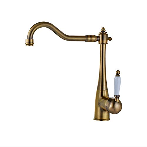 UQACHG Küche Badezimmer Vollkupfer-Grün-Bronze-Keramikgriff Drehbarer Waschbeckenarmatur, Retro-Becken für heißes und kaltes Waschbecken über der Theke von UQACHG