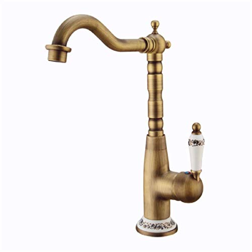 UQACHG Küche Badezimmer Waschbecken Wasserhahn Antik Messing Heiß- und Kaltwasser Mischbecken Waschbecken Seladon Griff Einhebelarmatur von UQACHG