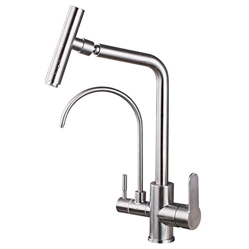 UQACHG Küchenarmatur, 3-Wege-Edelstahl, gebürstet, reines Wasser, drehbar, 3-in-1-Multifunktions-Küchenspüle, B,A von UQACHG