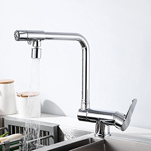 UQACHG Küchenarmatur, 3-Wege-Rotation, Messing, Waschbeckenarmatur, gerade, Trinkwasser, heißes und kaltes Wasser, multifunktionale Küchenspüle, schwarz, A, gebürstet von UQACHG