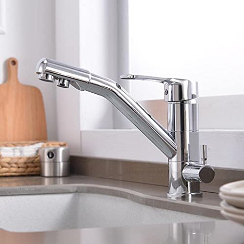 UQACHG Küchenarmatur, 3-Wege-Rotation, Messing, heißes und kaltes Wasser, gerades Trinkwasser, 3-in-1 Einloch, Küchenspüle, Hafer, Hafer von UQACHG