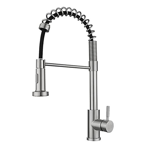 UQACHG Küchenarmatur mit herausziehbarem Sprüher, gebürstete ausziehbare Feder, Küchenspüle, Wasserhahn, schwenkbar, Edelstahl, Einhandgriff, Einlochmischer, Warm- und Kaltwassermischer, T von UQACHG