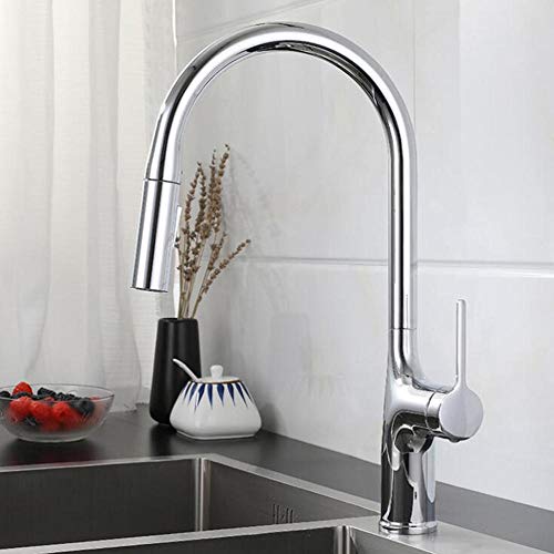UQACHG Küchenarmatur mit herausziehbarem Sprühkopf, Messing, 360° drehbar, heiß und kalt, 2 Modi, Düse, wassersparende Armaturen für Küchenspülen, Schwarz, Cromo von UQACHG