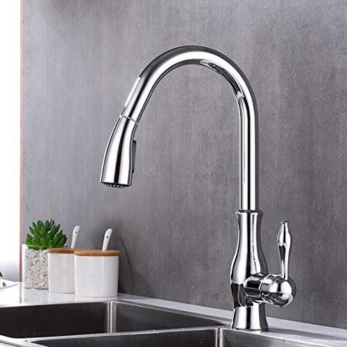 UQACHG Küchenarmatur mit herausziehbarem Sprühkopf, Messing, drehbar, Einzelloch, heiß und kalt, 2 Modi, Wasserhähne für Küchenspülen, goldfarben, goldfarben von UQACHG