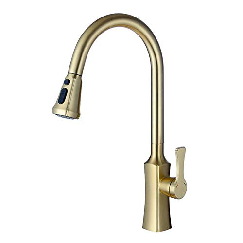 UQACHG Küchenarmatur mit herausziehbarem Sprühkopf, goldfarben, heiß und kalt, 2 Modi, Spültischarmatur, 360° drehbar, teleskopisch, wassersparend, für Küchenspülen von UQACHG
