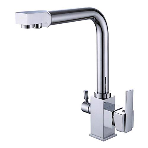UQACHG Küchenarmaturen, 3-in-1, 360 ° drehbar, heißes Wasser, gerade, Trinkwasser, 3-in-1-Messing-Armaturen für Küchenspülen, schwarz, gebürstet von UQACHG