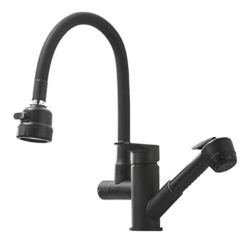 UQACHG Küchenarmaturen mit herausziehbarem Sprühkopf, Einzelloch, heißes und kaltes Wasser, schwenkbar, multifunktional, Küchenspüle, Schwarz, Zeichnung von UQACHG