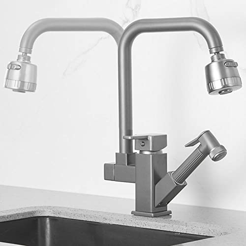 UQACHG Küchenarmaturen mit herausziehbarem Sprühkopf, Teleskop, 360° drehbar, multifunktionaler Mischbatterie für Küchenspüle, Grau von UQACHG