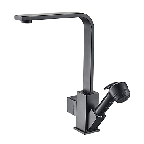 UQACHG Küchenarmaturen mit herausziehbarem Sprühnebel, schwarzes Messing, heißes und kaltes Wasser, schwenkbar, multifunktionaler Wasserhahn für Küchenspüle, von UQACHG