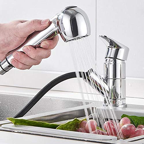 UQACHG Küchenspüle-Armaturen mit herausziehbarem Sprühnebel, heiß und kalt, niedriges Profil, einziehbares Fenster, Messing, 2 Modi, Küchenarmatur, Schwarz, Cromo von UQACHG