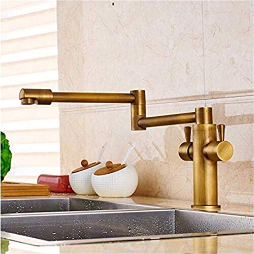 UQACHG Küchenspüle Wasserhahn, Messing, antiker Zwei-Griff-Badezimmer-Teleskop- und Klapphals, Heiß- und Kaltwasserhahn von UQACHG