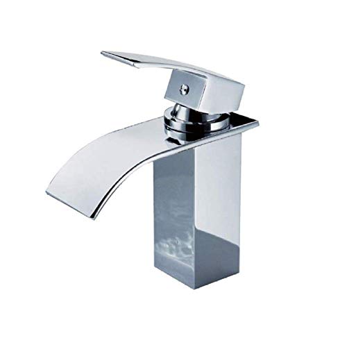 UQACHG Moderner quadratischer Badezimmer-Wasserhahn, heißer und kalter Wasserfall-Auslauf, Messing, Chrom, Waschbecken, Untertisch-Waschbecken, Einhebel-Wasserhahn, von UQACHG