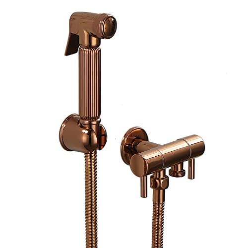 UQACHG Rotgoldener Hand-Bidet-Sprüher für Toilette, massives Messing, Kaltwasser-Bidet-Wasserhahn, Wandhalterung, Badezimmer-Bidet-Aufsatz-Set, verstellbarer Wasserdruck-Dusche, D, von UQACHG