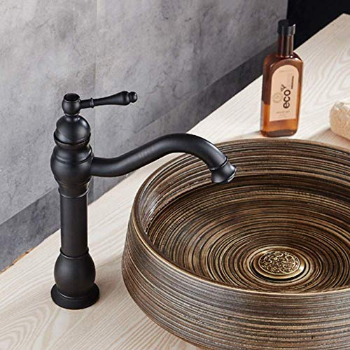 UQACHG Schwarzer Messing-Badezimmer-Wasserhahn, heißes und kaltes Mischwasser, rotierende Erhöhung über der Theke, Waschbecken, schwarzer Wasserhahn, Einhebel-Küche, Badezimmer, Sin, von UQACHG