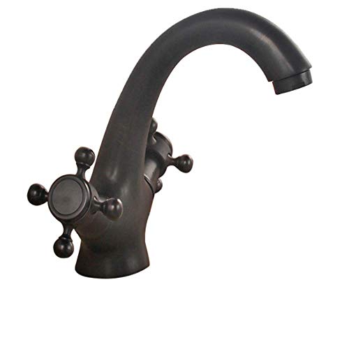 UQACHG Schwarzer Wasserhahn Badezimmer Vollkupfer-Waschbeckenarmatur, Spiralförmiger Doppelgriff-Waschtisch-Mixer, Warm- und Kaltwassermischer von UQACHG