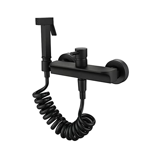 UQACHG Schwarzes Bidet-Sprayer Wasserhahn-Set für Toilette, Handmessing-Badezimmer-Bidet-Aufsatz, Wandmontage, verdeckter warmer Mischer, starker Wasserdruck, Bidet-Sprüh-Set, von UQACHG