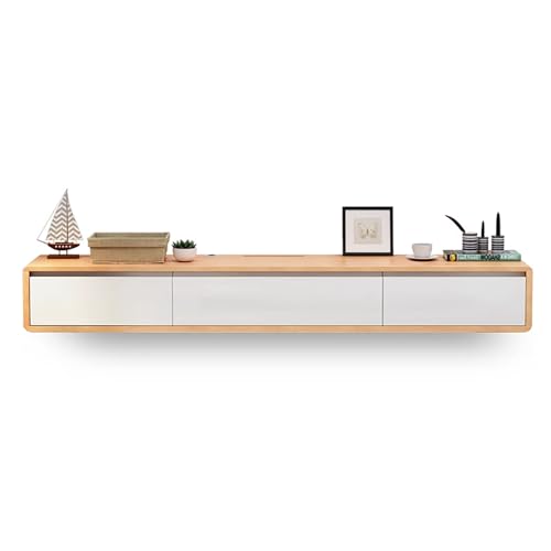 UQACHG Schwebende TV-Einheit zur Wandmontage, Medienkonsole mit 2 Schubladen und schwebendem Regal für unter dem Fernseher, moderner Wohnungs-TV-Schrank in Holz, Weiß, 300 cm, Holzfarbe + Weiß, 140 cm UQACHG Schwebende TV-Einheit zur Wandmontage, Medienkonsole mit 2 Schubladen und schwebendem Regal für unter dem Fernseher, moderner Wohnungs-TV-Schrank in Holz, Weiß, 300 cm, Holzfarbe + Weiß, 140 cm von UQACHG