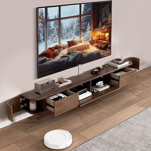 UQACHG Schwebender TV-Ständer aus Massivholz, wandmontierter TV-Schrank, schwebende TV-Regale mit Tür und Schubladen, moderne Unterhaltungs-Medienkonsole, Walnuss, 180 cm UQACHG Schwebender TV-Ständer aus Massivholz, wandmontierter TV-Schrank, schwebende TV-Regale mit Tür und Schubladen, moderne Unterhaltungs-Medienkonsole, Walnuss, 180 cm von UQACHG