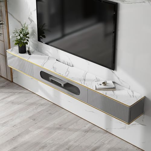 UQACHG Schwimmende TV-Konsole mit zwei Schubladen, moderner wandmontierter TV-Schrank, schwimmende TV-Einheit mit Stauraum, Holz-TV-Schrank für Zuhause, Wohnzimmer, Hotel, Hellgrau, 120 x 24 x 20 cm UQACHG Schwimmende TV-Konsole mit zwei Schubladen, moderner wandmontierter TV-Schrank, schwimmende TV-Einheit mit Stauraum, Holz-TV-Schrank für Zuhause, Wohnzimmer, Hotel, Hellgrau, 120 x 24 x 20 cm von UQACHG