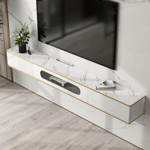 UQACHG Schwimmende TV-Konsole mit zwei Schubladen, moderner wandmontierter TV-Schrank, schwimmende TV-Einheit mit Stauraum, Holz-TV-Schrank für Zuhause, Wohnzimmer, Hotel, Weiß, 180 x 24 x 20 cm UQACHG Schwimmende TV-Konsole mit zwei Schubladen, moderner wandmontierter TV-Schrank, schwimmende TV-Einheit mit Stauraum, Holz-TV-Schrank für Zuhause, Wohnzimmer, Hotel, Weiß, 180 x 24 x 20 cm von UQACHG