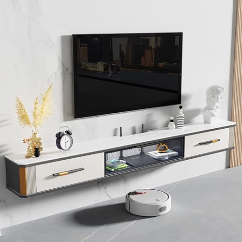 UQACHG Schwimmender TV-Ständer zur Wandmontage, schwebende Medienkonsole mit Türen, Bauernhaus-Holz-TV-Schrank, schwebendes Regal für unter dem Fernseher, für Wohnzimmer, Schlafzimmer, grau + warmweiß UQACHG Schwimmender TV-Ständer zur Wandmontage, schwebende Medienkonsole mit Türen, Bauernhaus-Holz-TV-Schrank, schwebendes Regal für unter dem Fernseher, für Wohnzimmer, Schlafzimmer, grau + warmweiß von UQACHG