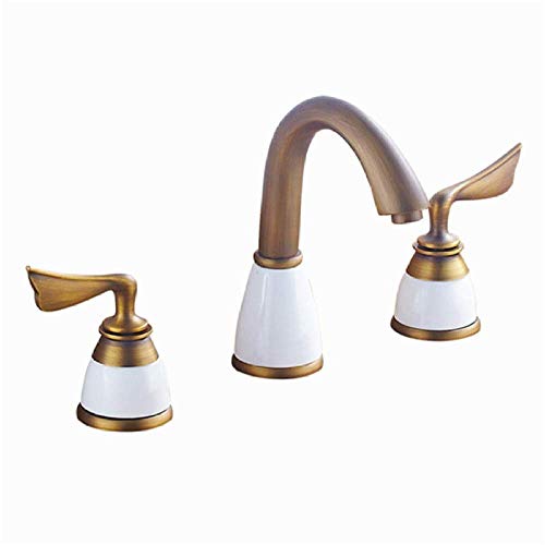 UQACHG Stilvoller Waschbeckenarmatur, dreiteiliger Dreiloch-Keramik-Badezimmer-Wasserhahn, Zwei-Griff-Badewannenarmatur, UQACHG Stilvoller Waschbeckenarmatur, dreiteiliger Dreiloch-Keramik-Badezimmer-Wasserhahn, Zwei-Griff-Badewannenarmatur, von UQACHG