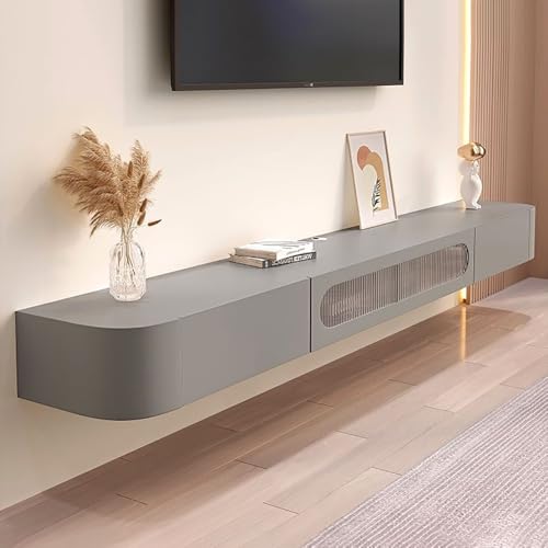 UQACHG TV-Ständer, Wandhalterung, Regal, schwebend, Unterhaltungszentrum, TV-Schrank, schwebendes Regal für unter dem Fernseher, Massivholz, TV-Schrank, für Zuhause und Büro, Grau, 140 x 24 x 20 cm von UQACHG