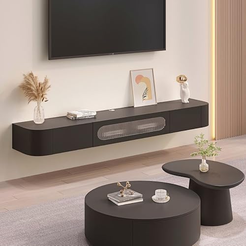 UQACHG TV-Ständer, Wandhalterung, Regal, schwebend, Unterhaltungszentrum, TV-Schrank, schwebendes Regal für unter dem Fernseher, Massivholz, TV-Schrank, für Zuhause und Büro, Schwarz, 140 x 24 x 20 cm von UQACHG