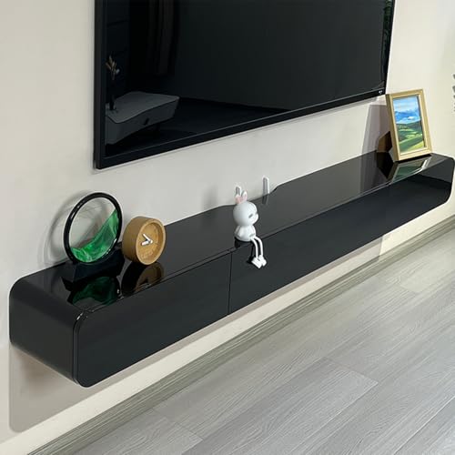 UQACHG TV-Ständer, schwimmendes Massivholz-Unterhaltungszentrum, TV-Schrank, kleine Schubladen und Klapptüren, schwimmender TV-Konsolentisch mit Kordellöchern, Schwarz, 150 x 24 cm UQACHG TV-Ständer, schwimmendes Massivholz-Unterhaltungszentrum, TV-Schrank, kleine Schubladen und Klapptüren, schwimmender TV-Konsolentisch mit Kordellöchern, Schwarz, 150 x 24 cm von UQACHG
