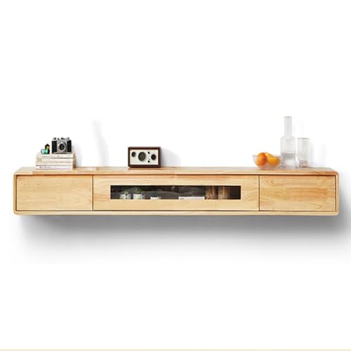 UQACHG TV-Ständer, wandmontierte TV-Konsolen, Unterhaltungszentrum, komplett aus Massivholz, mit Glastüren, TV-Ständer für Wohnzimmer, Schlafzimmer, Original-Holz, 160 cm von UQACHG