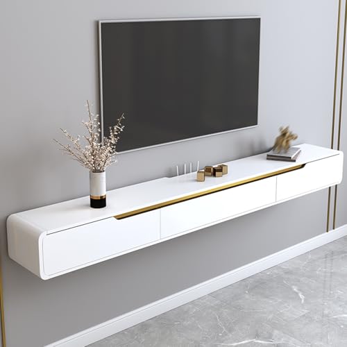UQACHG TV-Ständer, wandmontierter TV-Schrank, Schubladen und Klapptüren, TV-Konsole, Unterhaltungs-Medienkonsole, TV-Ständer für Wohnzimmer, Schlafzimmer, Weiß, 120 x 20 cm von UQACHG