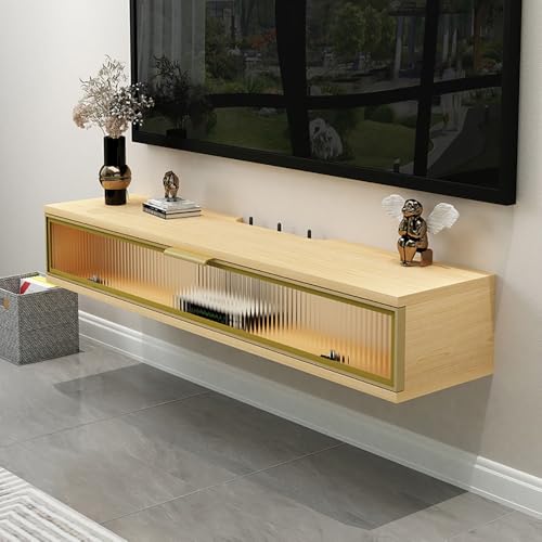 UQACHG TV-Ständer zur Wandmontage, Massivholz-Aufbewahrungsschrank, Medienkonsole, kleines Unterhaltungszentrum, schwebendes Regal mit Türen, für Schlafzimmer, Wohnzimmer, Flur, Gelber Walnuss, 100 x UQACHG TV-Ständer zur Wandmontage, Massivholz-Aufbewahrungsschrank, Medienkonsole, kleines Unterhaltungszentrum, schwebendes Regal mit Türen, für Schlafzimmer, Wohnzimmer, Flur, Gelber Walnuss, 100 x von UQACHG