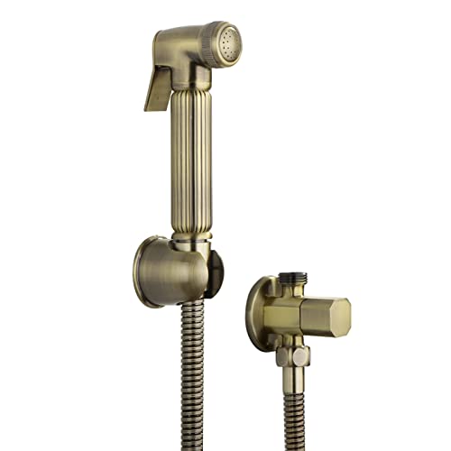 UQACHG Toiletten-Bidet-Sprühgerät, Antik-Bronze, Handwindel-Sprüh-Set, Hochdruck-Dusch-Set mit Messing-Winkelventil, Badezimmer, Einzelnes kaltes Bidet, Set B von UQACHG