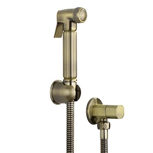 UQACHG Toiletten-Bidet-Sprühgerät, Antik-Bronze, Handwindel-Sprüh-Set, Hochdruck-Dusch-Set mit Messing-Winkelventil, Badezimmer, Einzelnes kaltes Bidet, Set a von UQACHG